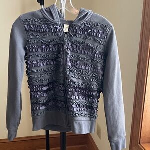 Old Navy Gray Ruffles Zip-Up Hoodie
